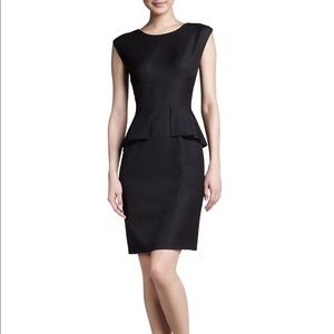 Tahari Black Myra Peplum Dress Midi Pencil Skirt Size 2